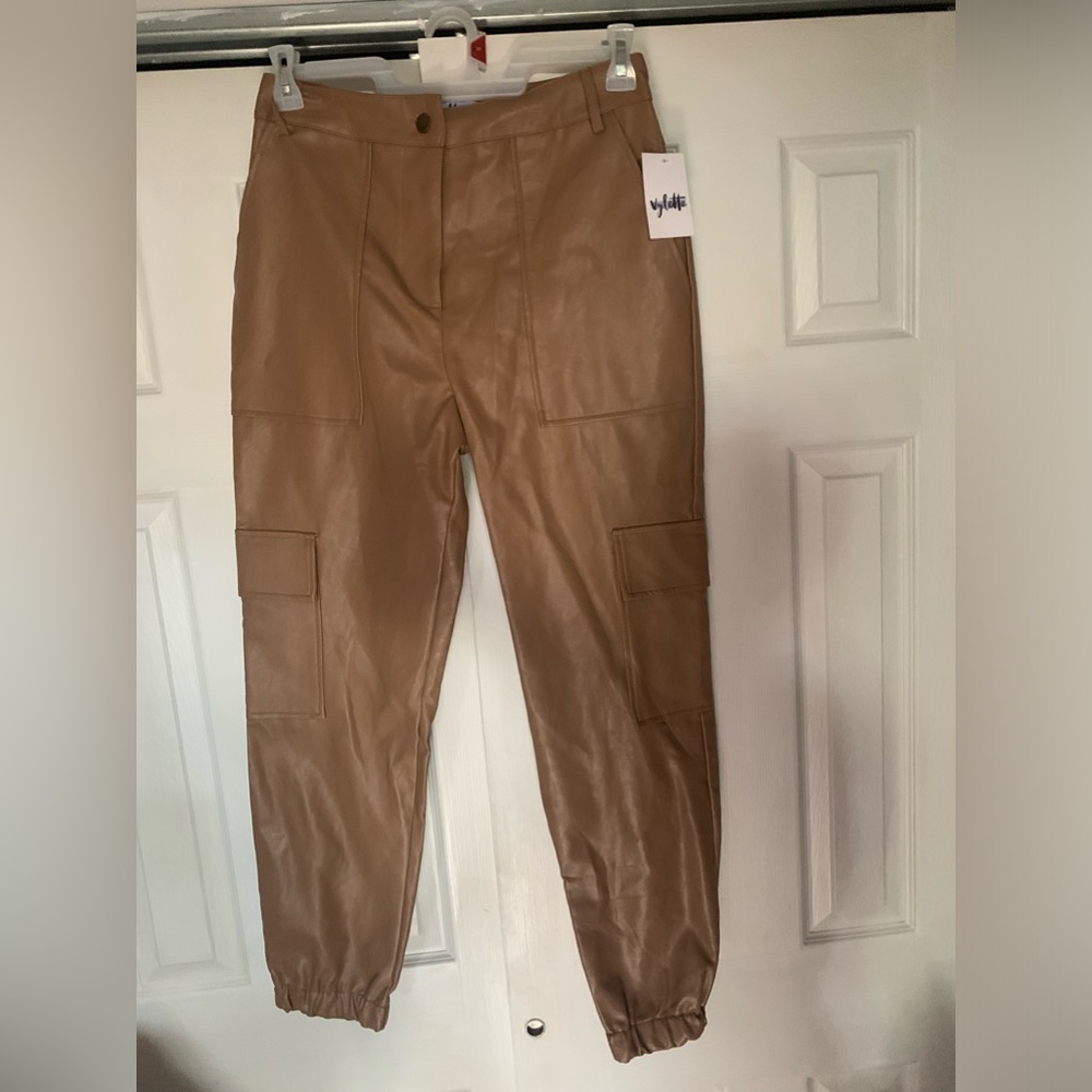 Faux leather jogger pants
